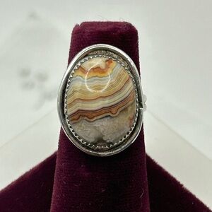 Sterling Silver Crazy Lace Agate Ring Size 7